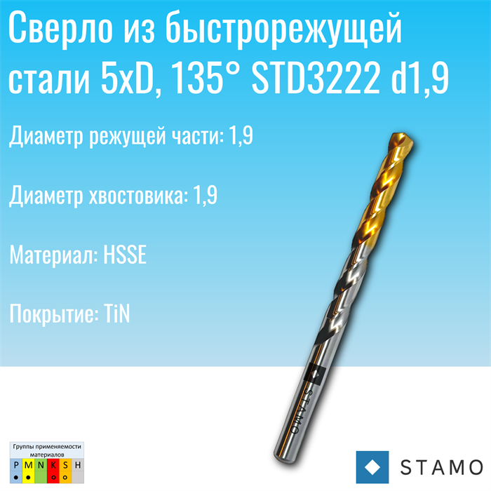 Сверло STAMO  STD3222 d1,9 STD3222 d1,9