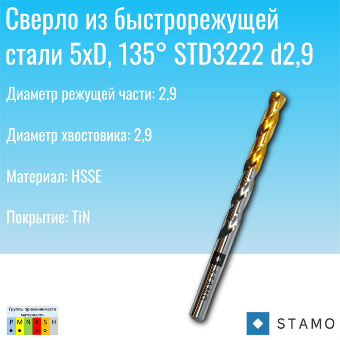 Сверло STAMO  STD3222 d2,9 STD3222 d2,9